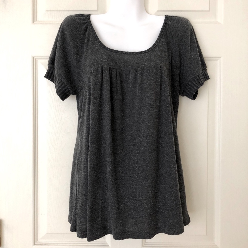 Lux Short Sleeve Knit Top Dark Gray Size Large